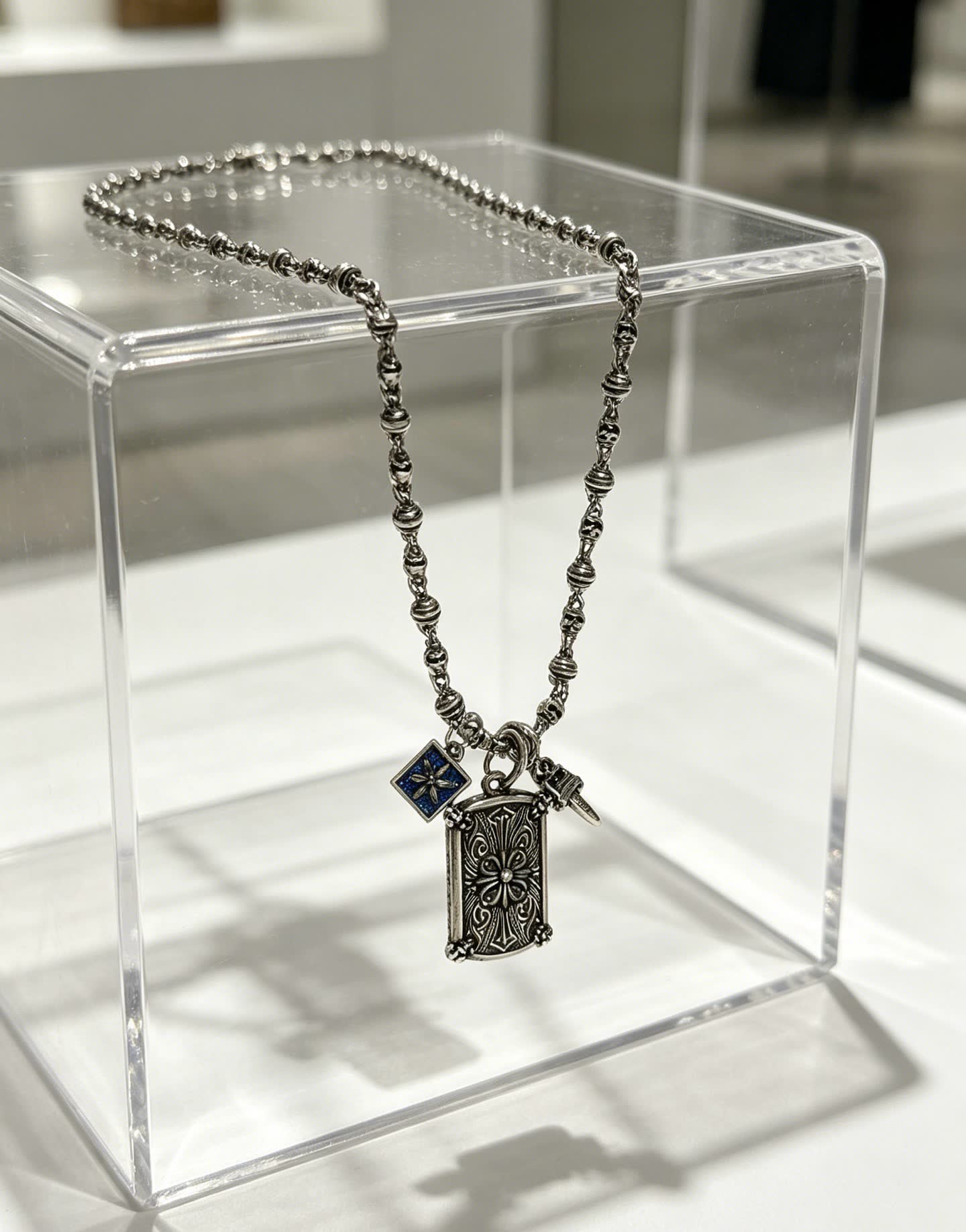 Chrome Hearts Black Orchid Silver Necklace with Charms